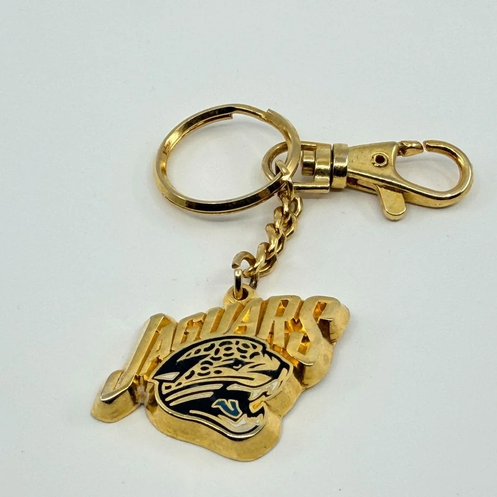 Vintage Y2K Jacksonville Jaguars NFL Gold Tone Enamel Mascot Keychain Key Ring